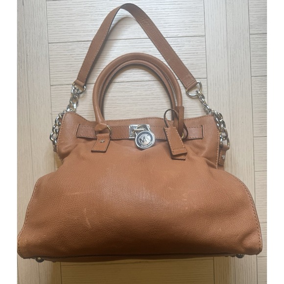 Michael Kors Large Hamilton Leather Satchel Handbag. Brown. Measures 15"x11"x7"‎ - Picture 1 of 13